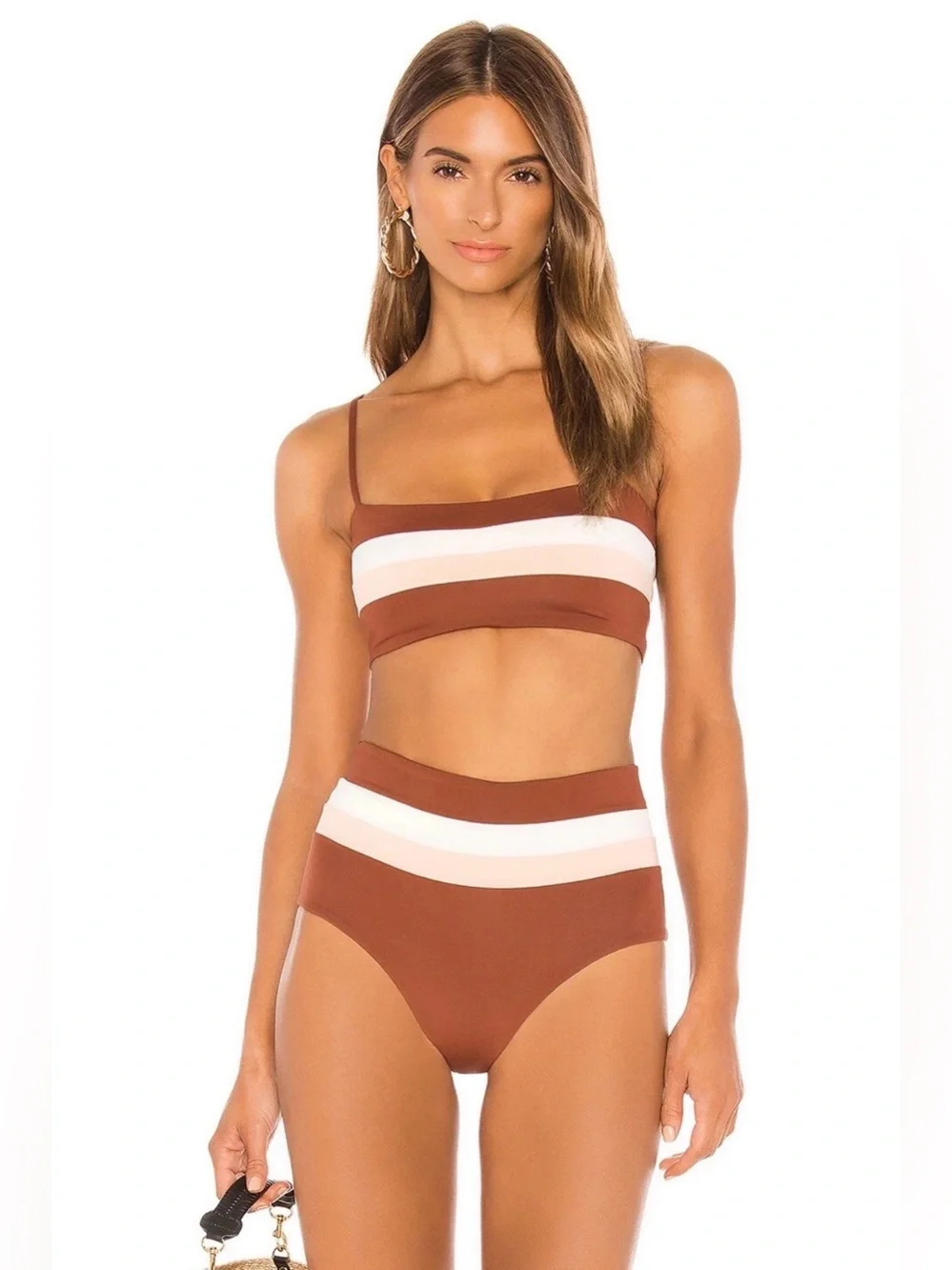 L*Space Bikini Set Rebel Stripe Top & High Waist Portia Bottom Large Resortwear